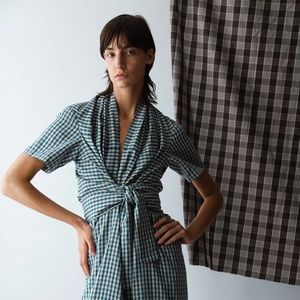 Caron Callahan Jocelyn Dress in Blue Gingham